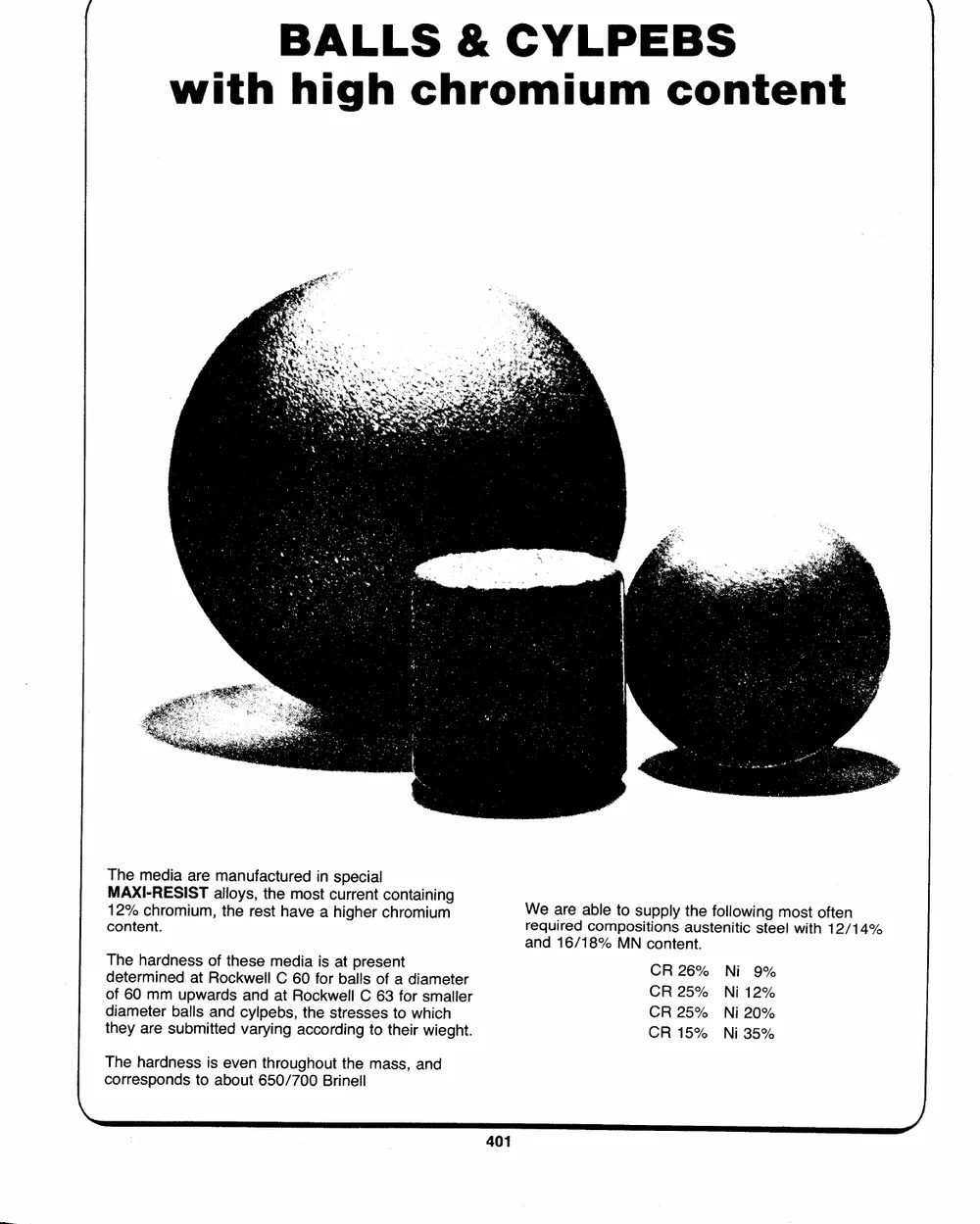 Grinding Media — page 1 of the Dibblee Industries catalog (W.J. Keating, 1940–)